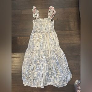 THML Cream and Blue smocked maxi dress